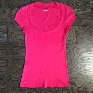 Express | Bright Pink Sexy Basic Scoop Tee | sz SM